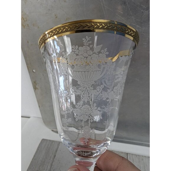 Vintage Tiffin Franciscan Etched Wine Glasses Set Of 2 Bouquet Gold Trim Goblet - Picture 4 of 7